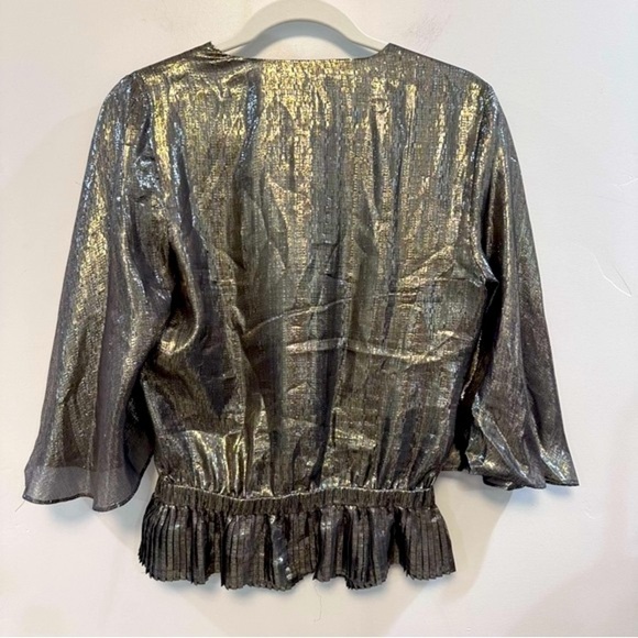 RAMY BROOK Tonya gold Metallic V Neck Top Blouse - Picture 3 of 9